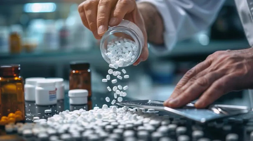 StockCake-Pharmacy Pill Dispensing_1724142431 | Tel Aviv Doctor Pharmacist dispensing prescription medication